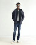 Rare Rabbit Men's Hawkins Dark Blue Cotton Plain Hawk Slim Fit Jeans