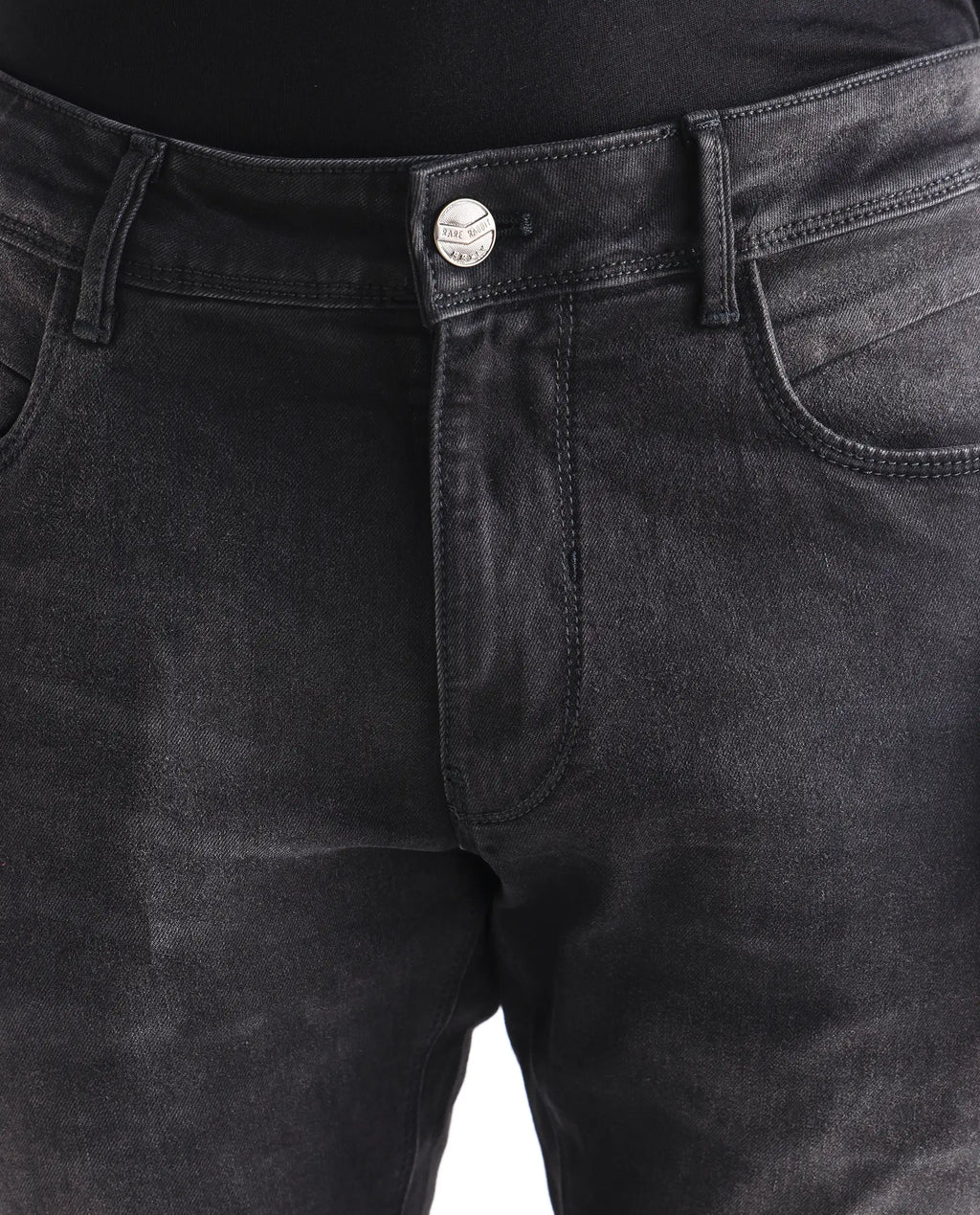 Rare Rabbit Men's Hawkins Grey Cotton Plain Hawk Slim Fit Jeans