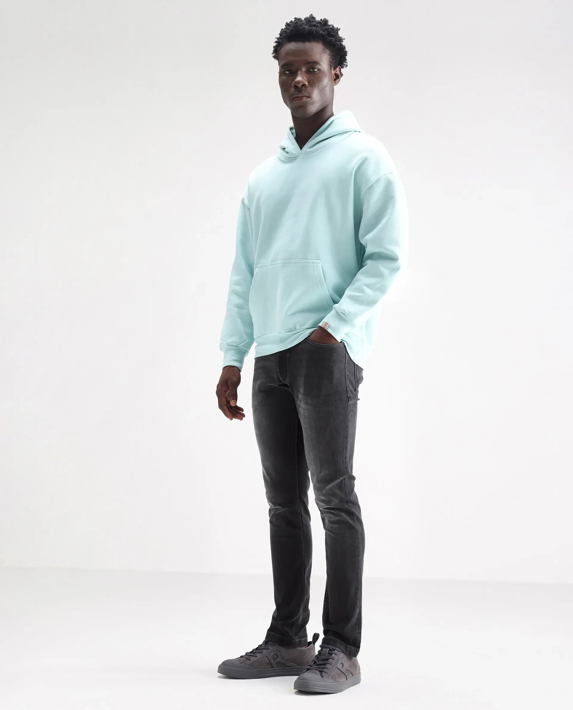 Rare Rabbit Men's Hawkins Light Grey Cotton Plain Hawk Slim Fit Jeans
