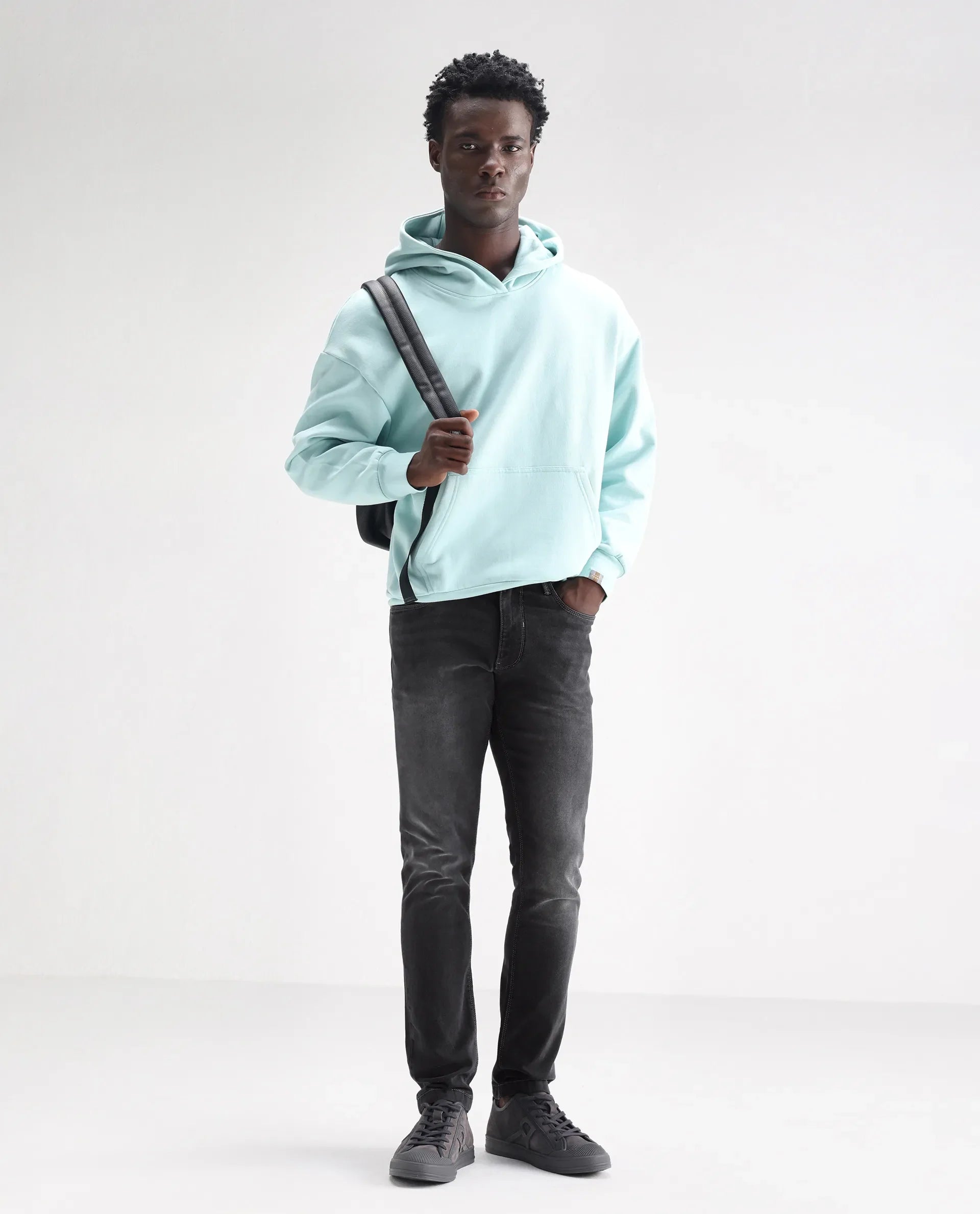 Rare Rabbit Men's Hawkins Light Grey Cotton Plain Hawk Slim Fit Jeans