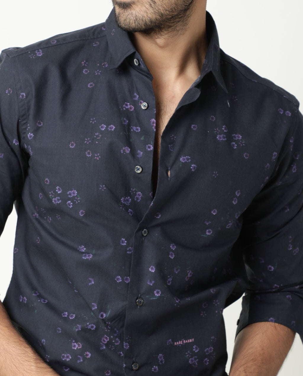 Rare Rabbit Men's Itxy Navy Cotton Graphic Print Regular Fit Full Sleeve Collared Shirt