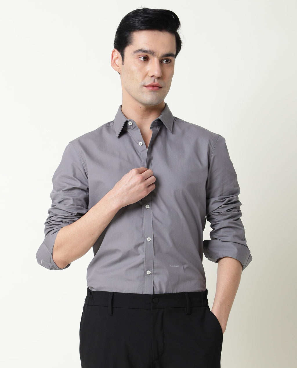 Rare Rabbit Men's Corpo-Zander Grey Cotton Regular Fit Full Sleeve Spread Collar Shirt