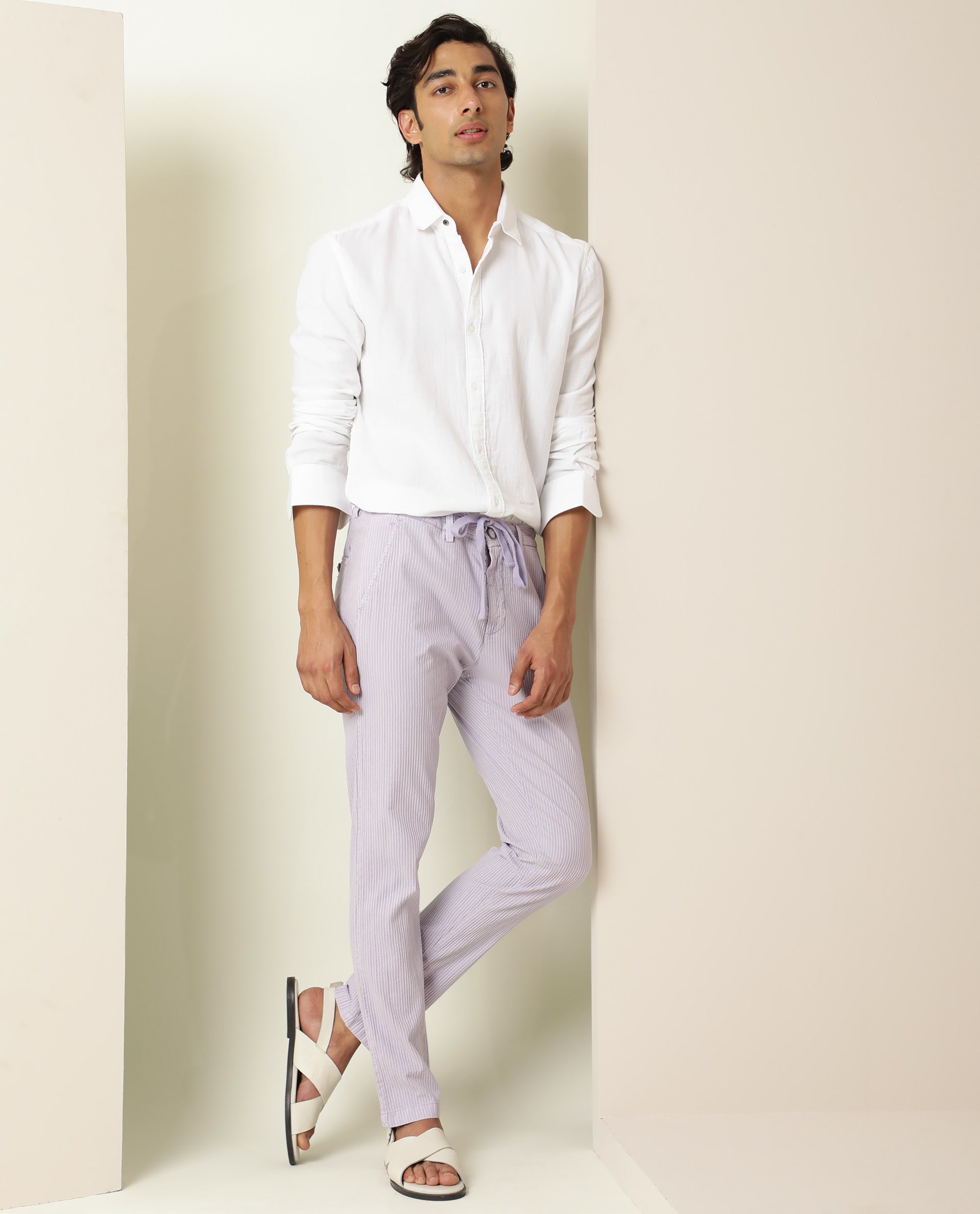 Rare Rabbit Men's Monter- Pink Cotton Striped Print Regular Fit Trouser