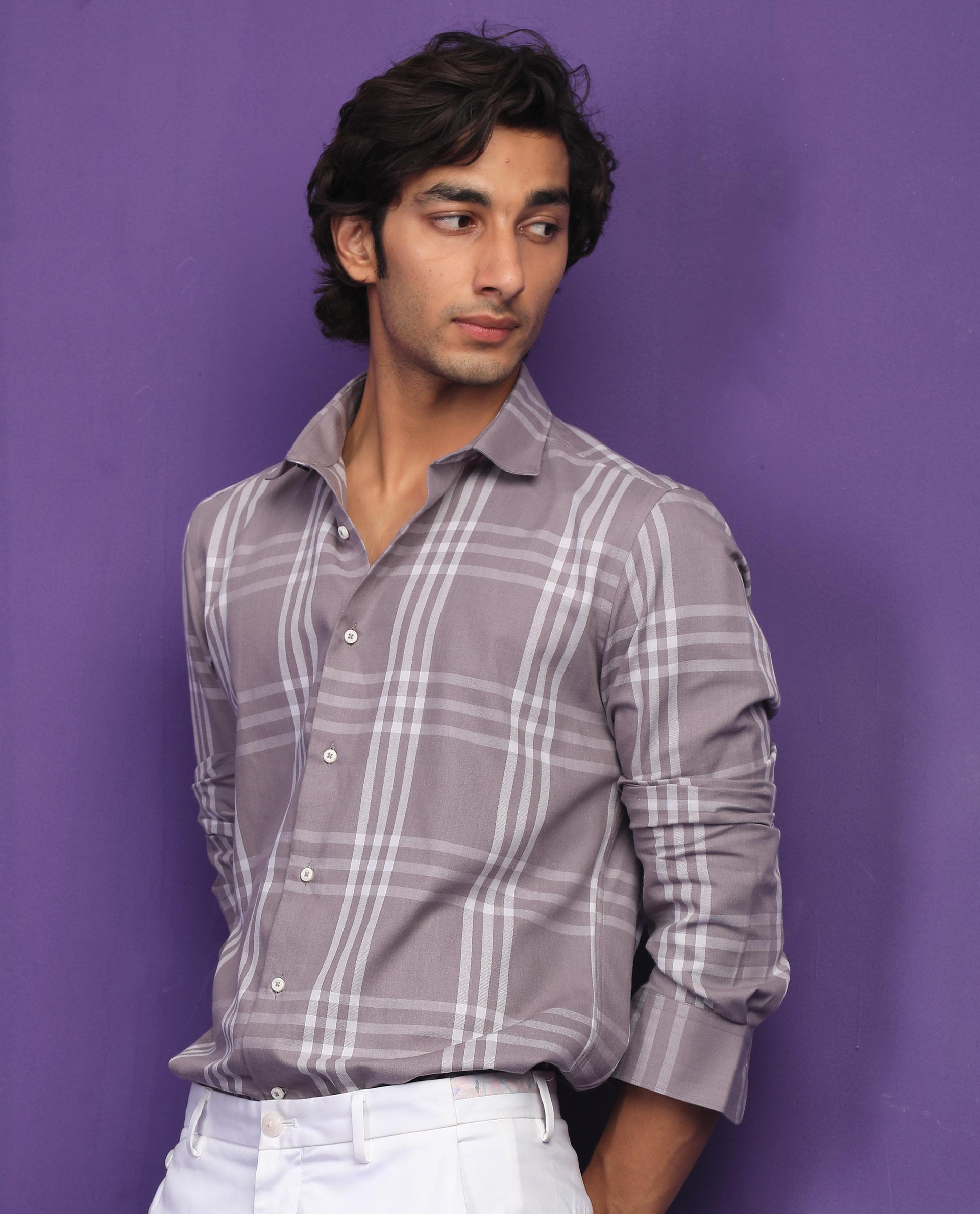 Rare Rabbit Men's Carnet Dusky Purple Cotton Checked Print Regular Fit Full Sleeve Collared Shirt