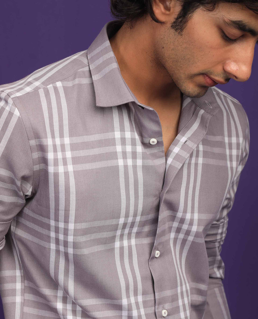 Rare Rabbit Men's Carnet Dusky Purple Cotton Checked Print Regular Fit Full Sleeve Collared Shirt