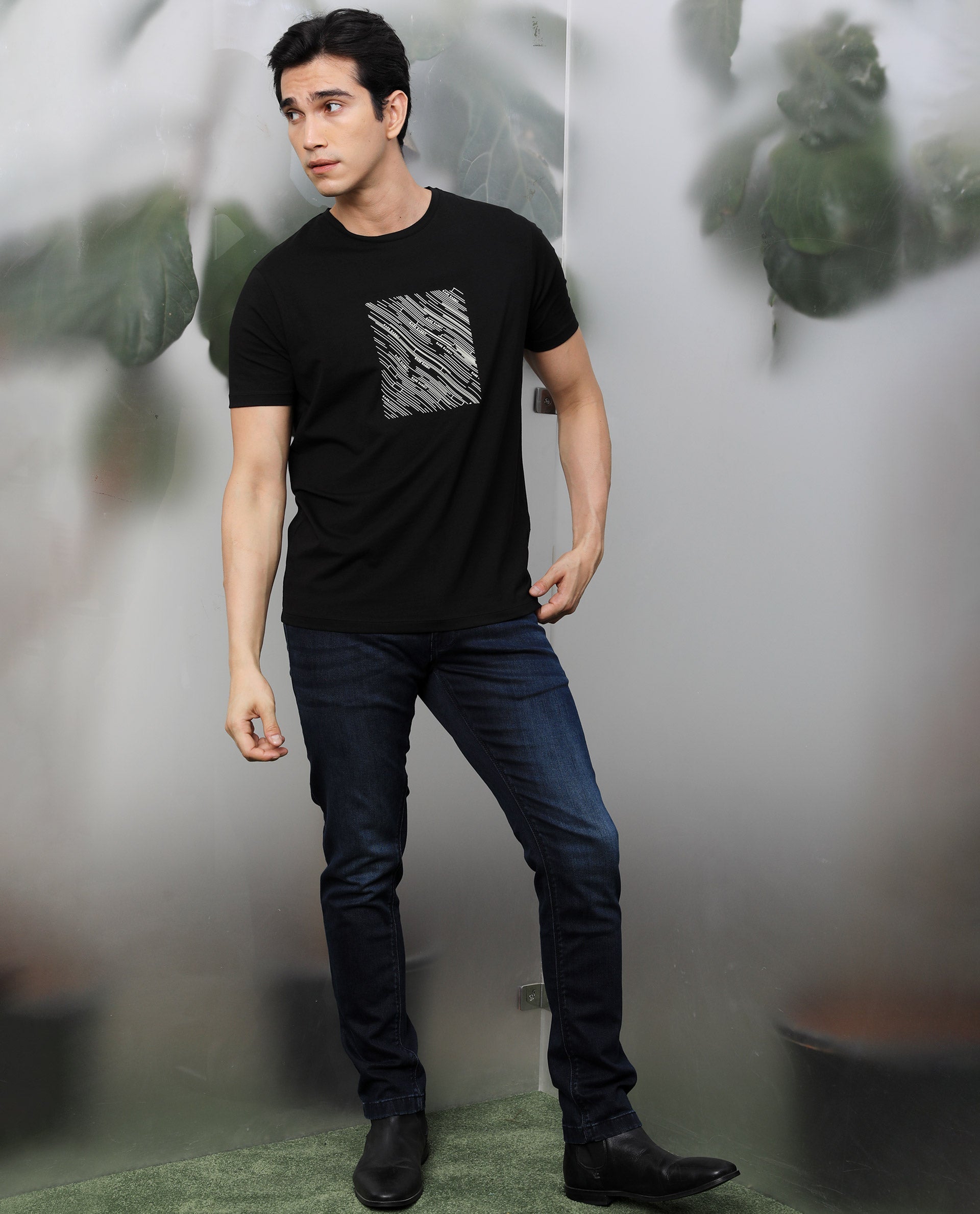 Rare Rabbit Men's Chevillon Dark Navy Cotton Plain Hawk Slim Fit Jeans