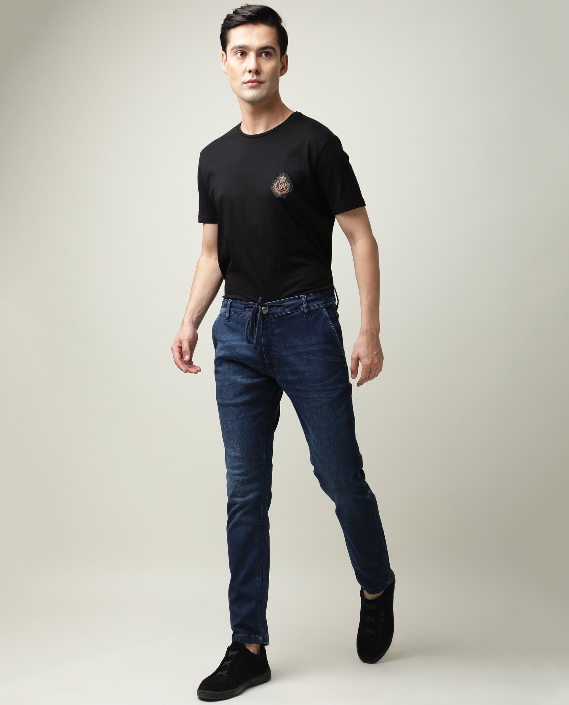 Rare Rabbit Men's Sevilla Navy Plain Morris Regular Fit Jeans