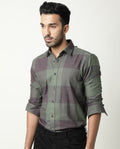 Rare Rabbit Men's Edd Green Cotton Checked Print Tailored Fit Full Sleeve Collared Shirt