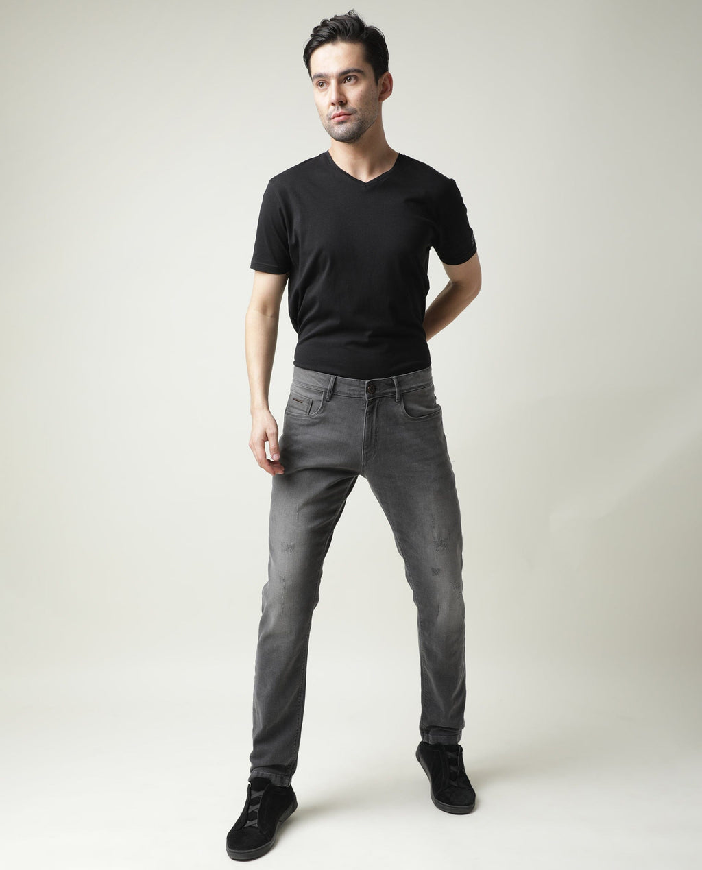 Rare Rabbit Men's Granate Grey Plain Morris Regular Fit Jeans