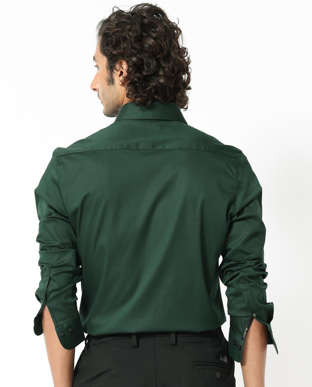 Rare Rabbit Men's Holand Dark Olive Satin Plain Regular Fit Full Sleeve Collared Shirt