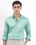 Rare Rabbit Men's Holand Pastel Green Satin Plain Regular Fit Full Sleeve Button-Down Collar Shirt