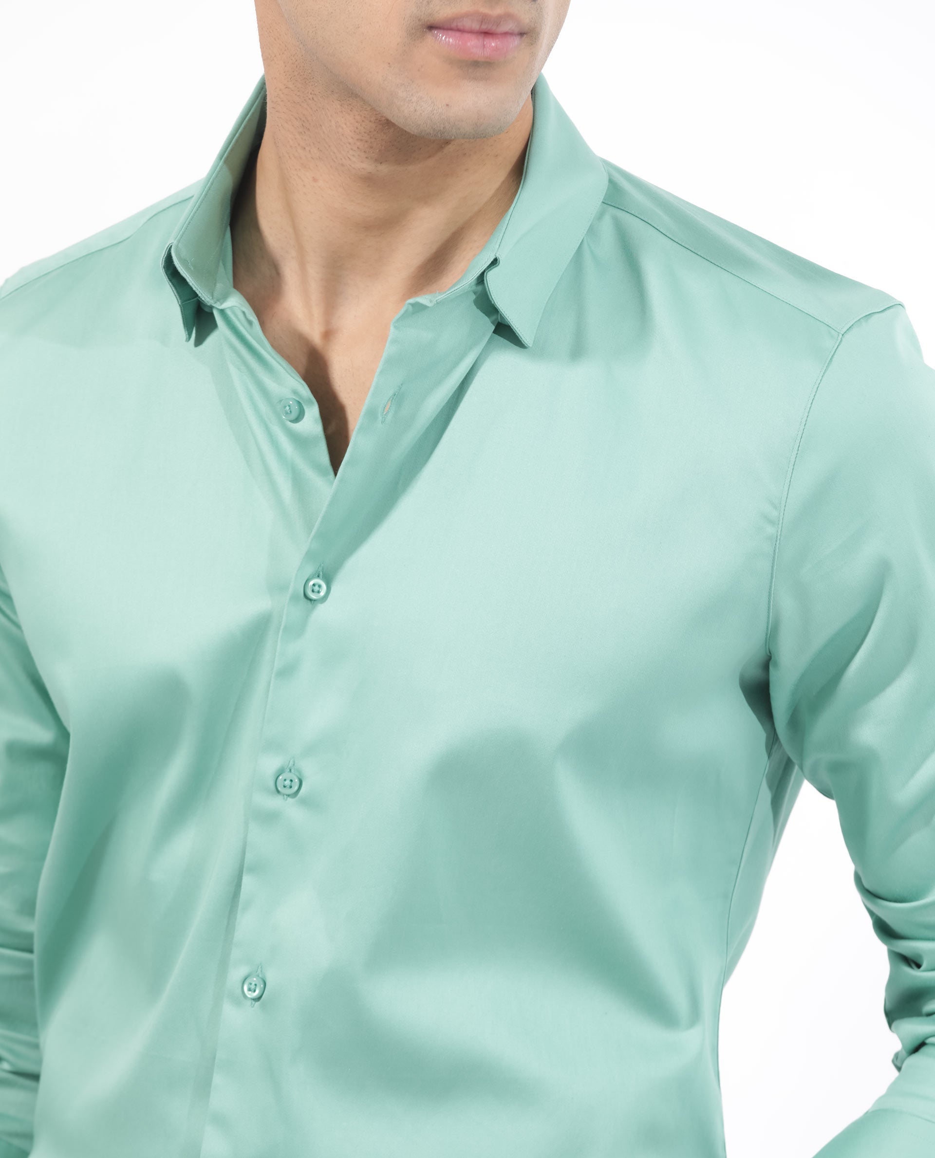 Rare Rabbit Men's Holand Pastel Green Satin Plain Regular Fit Full Sleeve Button-Down Collar Shirt