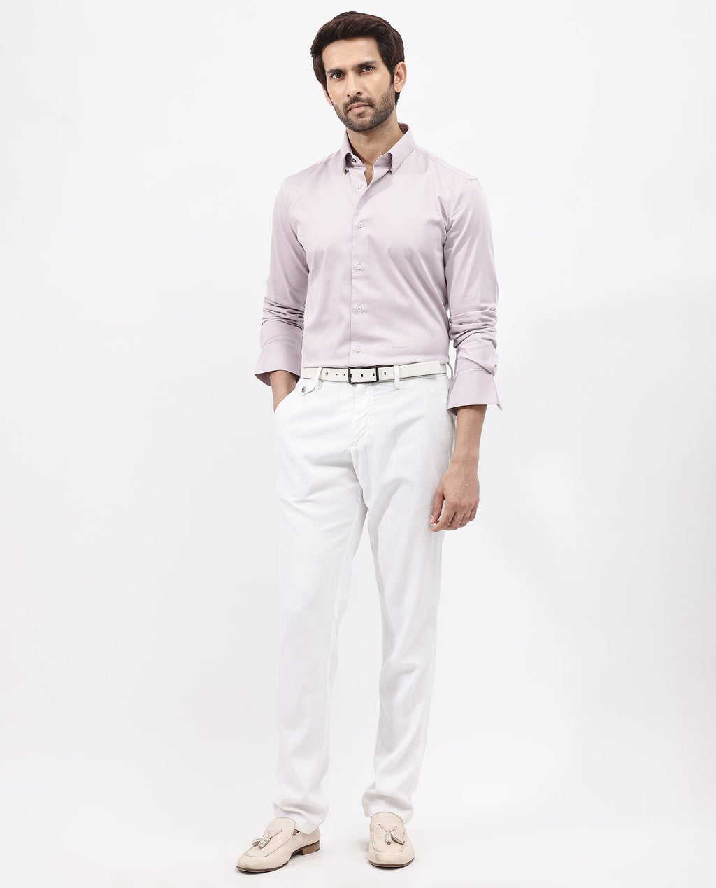 Rare Rabbit Men's Holand Pastel Purple Satin Plain Regular Fit Full Sleeve Collared Shirt