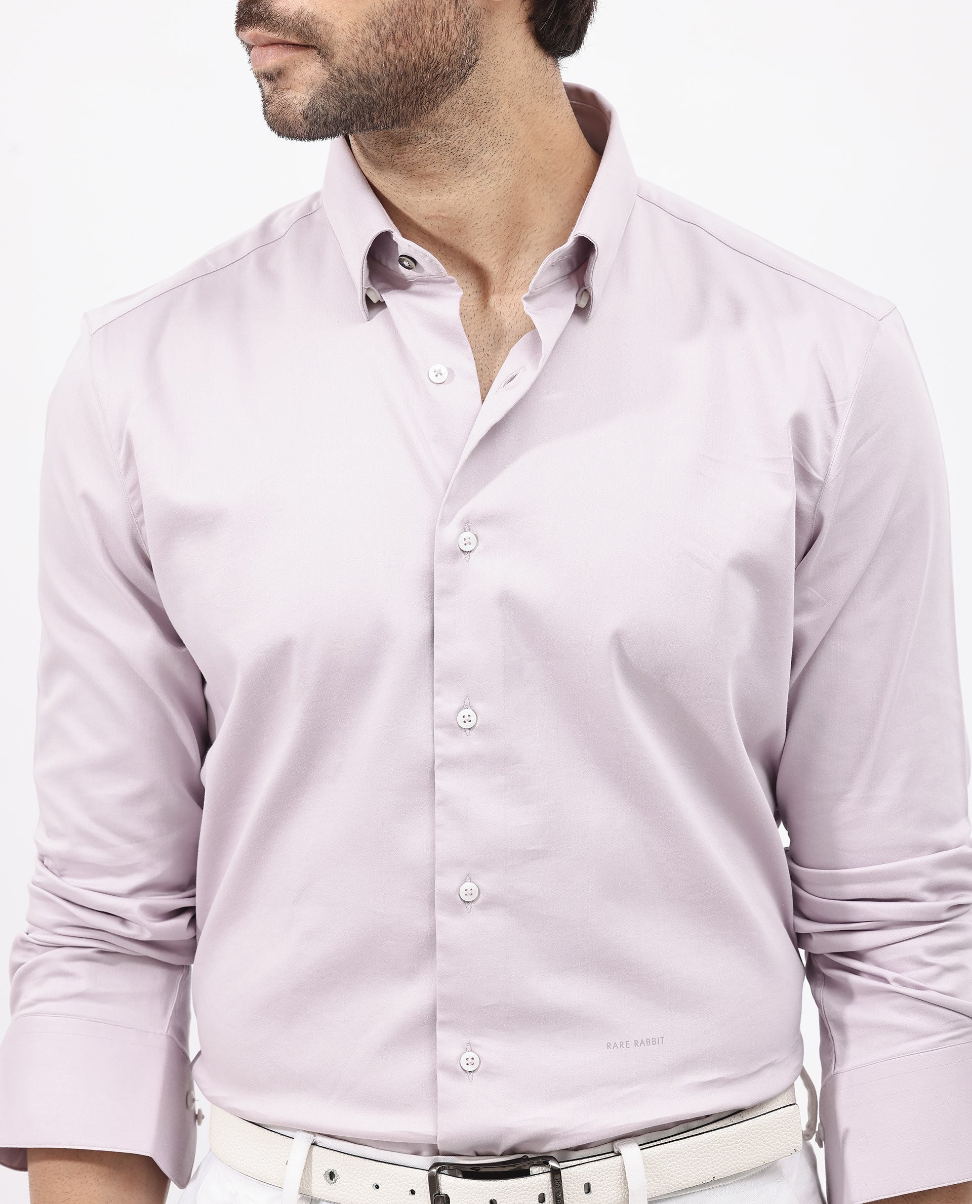Rare Rabbit Men's Holand Pastel Purple Satin Plain Regular Fit Full Sleeve Collared Shirt