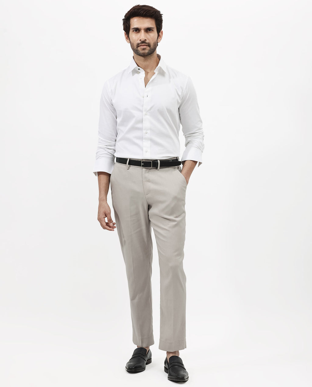 Rare Rabbit Men's Holand White Satin Plain Regular Fit Full Sleeve Button-Down Collar Shirt
