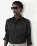 Rare Rabbit Men's Holand Black Satin Plain Regular Fit Full Sleeve Collared Shirt