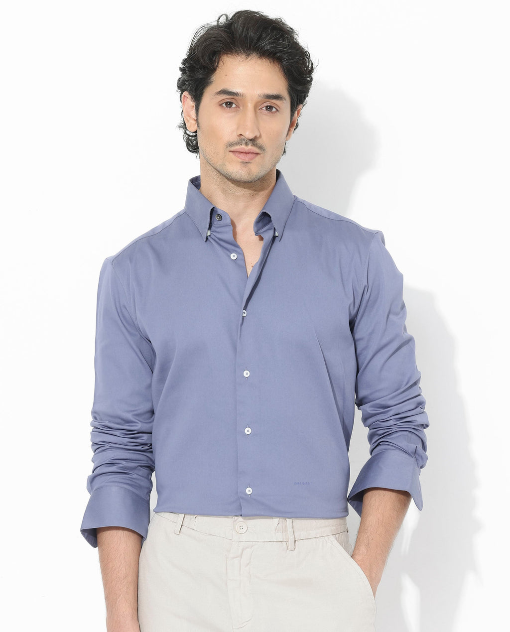 Rare Rabbit Men's Holand Dusky Purple Satin Plain Regular Fit Full Sleeve Collared Shirt