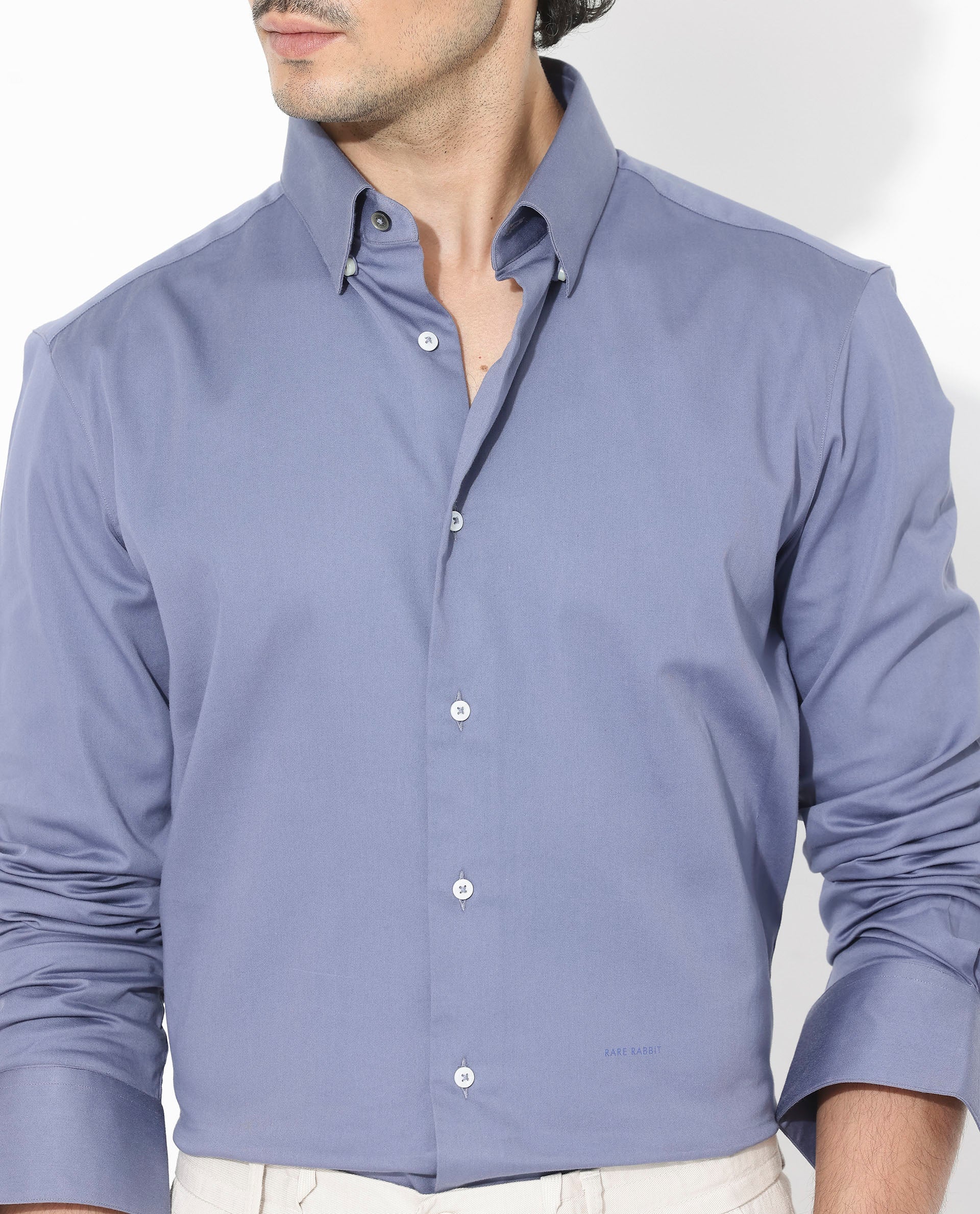 Rare Rabbit Men's Holand Dusky Purple Satin Plain Regular Fit Full Sleeve Collared Shirt