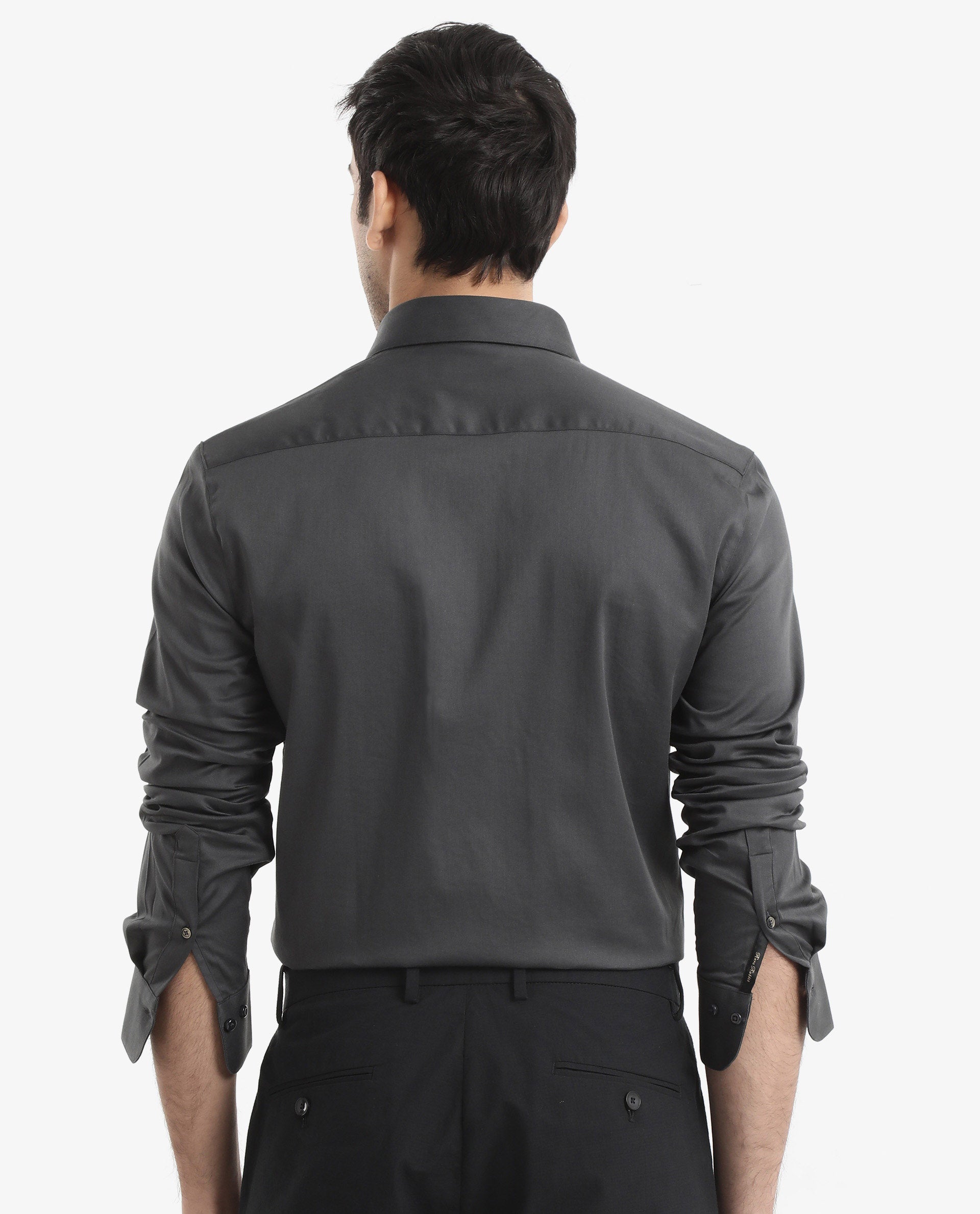 Rare Rabbit Men's Holand Grey Satin Plain Regular Fit Full Sleeve Button-Down Collar Shirt
