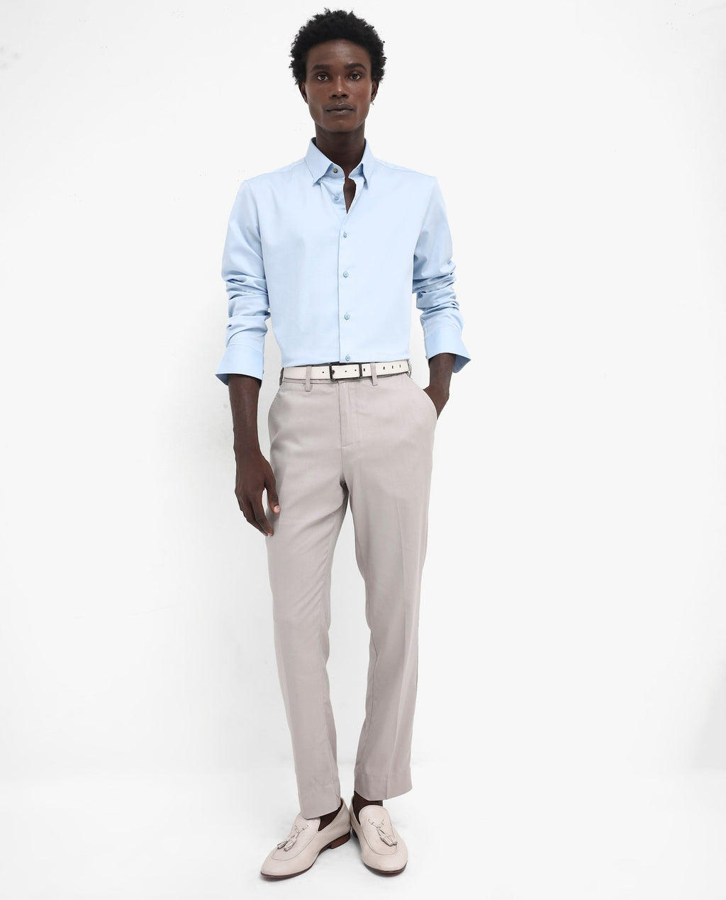 Rare Rabbit Men's Holand Light Blue Satin Plain Regular Fit Full Sleeve Collared Shirt