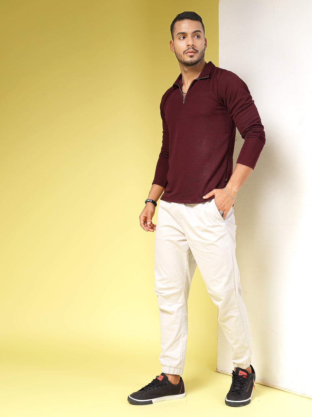 Men Wine Polycorduroy T-shirt