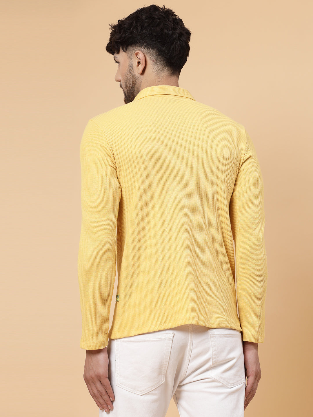 Men Yellow Waffle Knit T-shirt