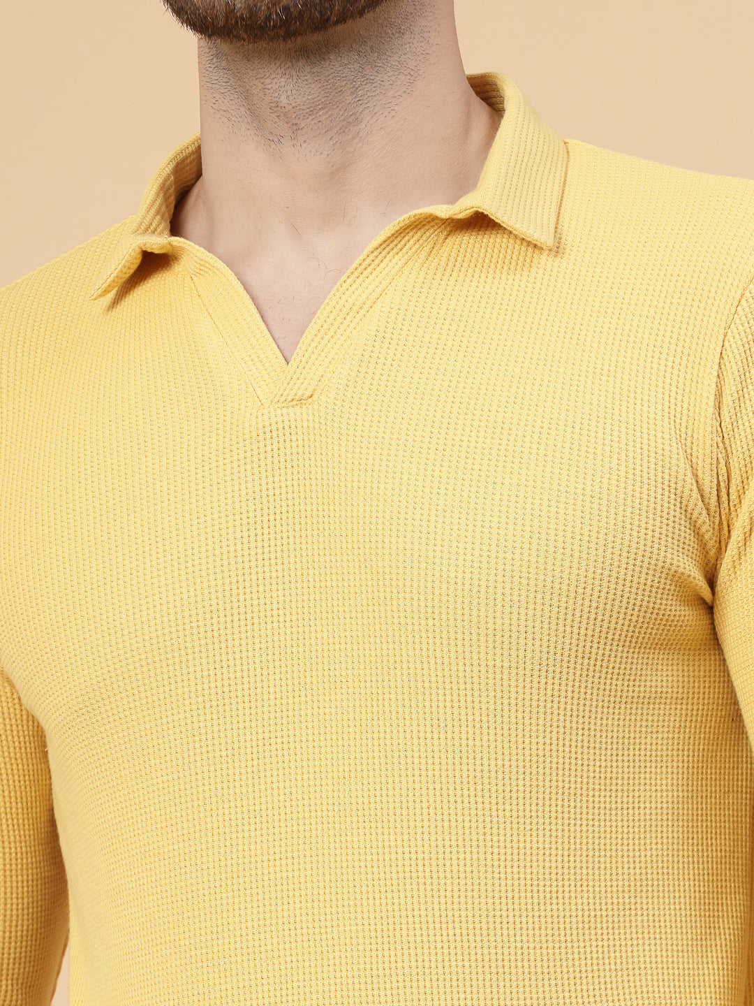 Men Yellow Waffle Knit T-shirt