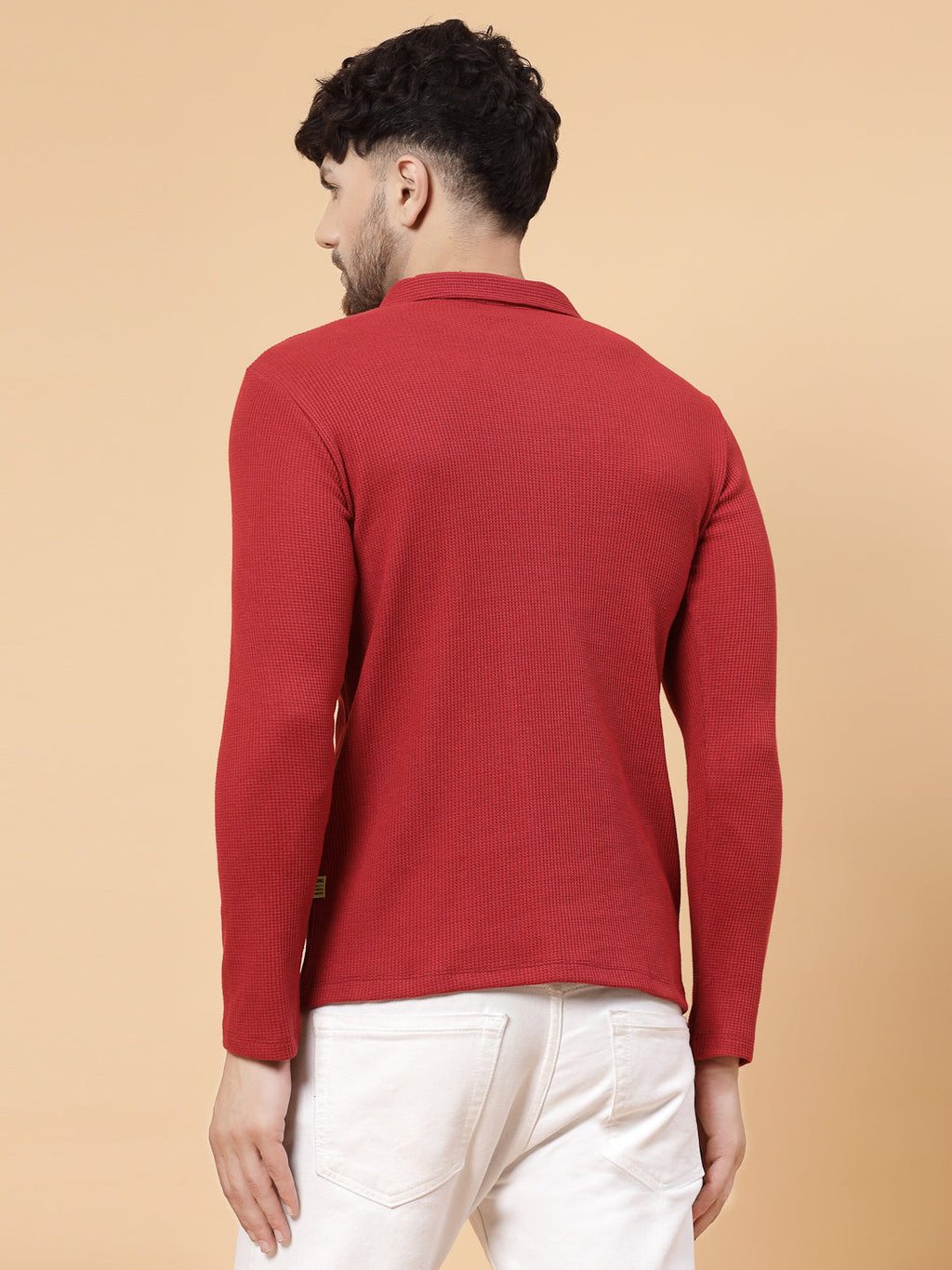 Men Maroon Waffle Knit T-shirt