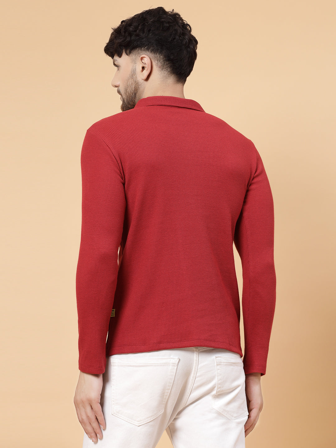 Men Maroon Waffle Knit T-shirt