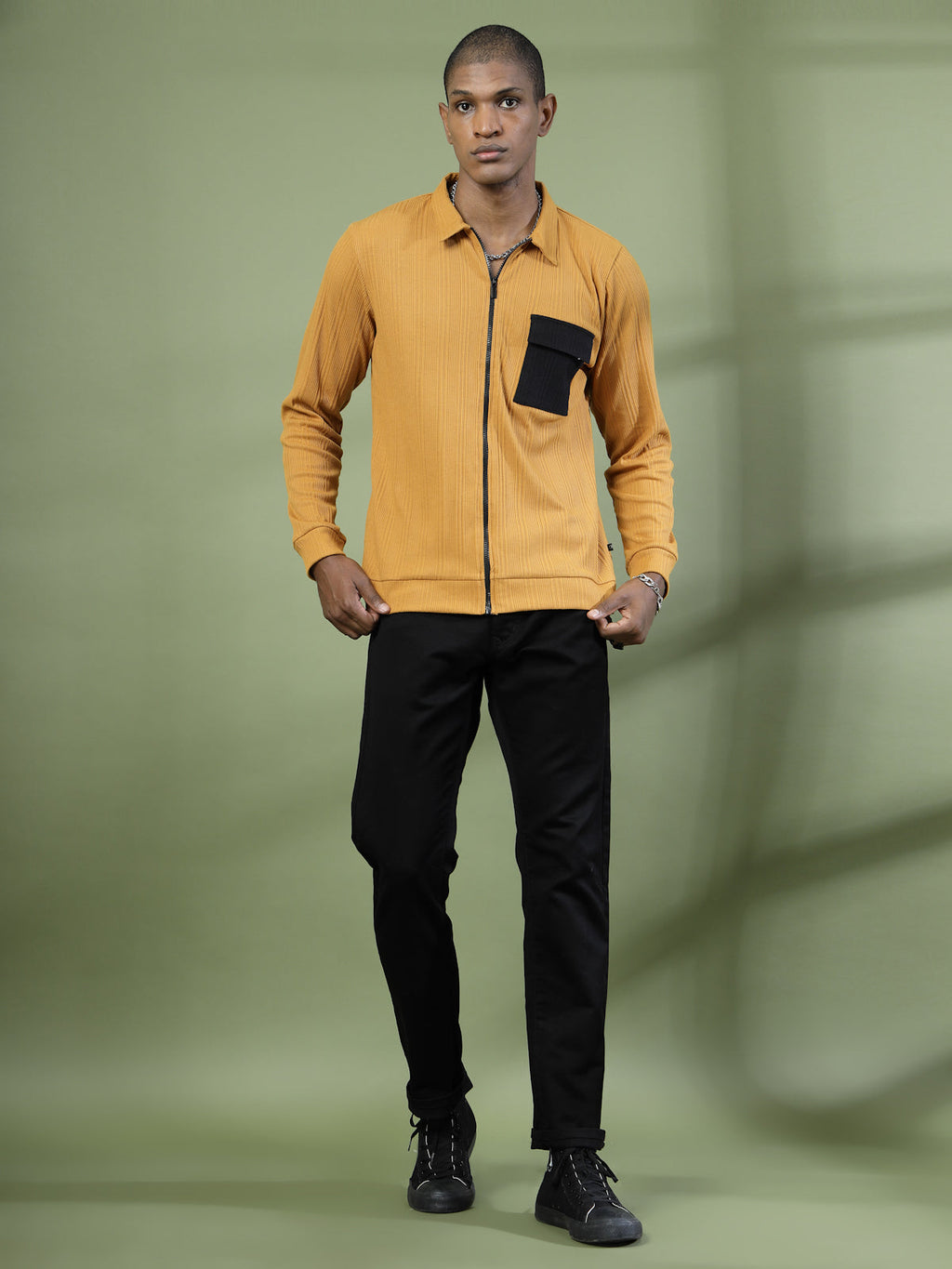 Men Cotton Fabric Rib Relaxed Fit T-Shirt