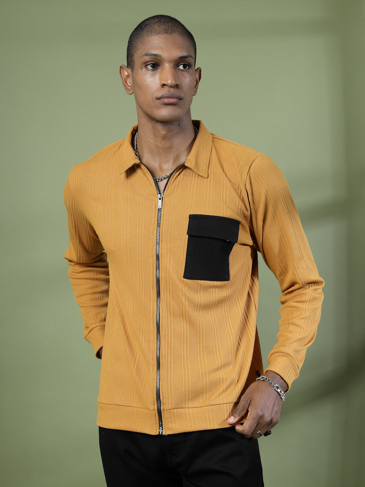 Men Cotton Fabric Rib Relaxed Fit T-Shirt