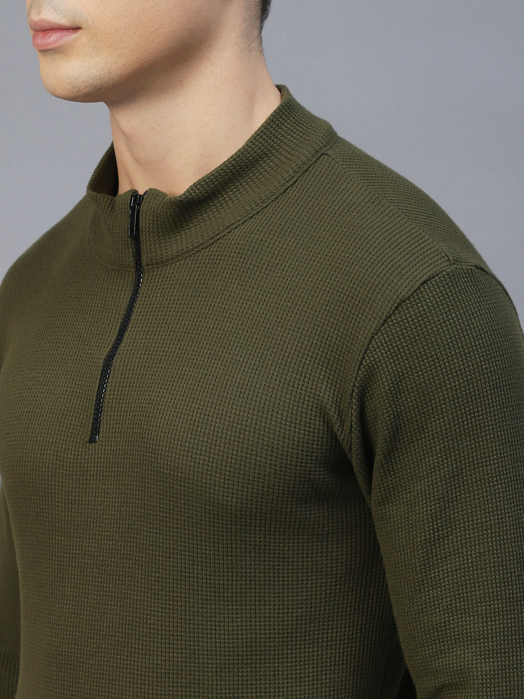 Men Olive Waffle Knit T-shirt