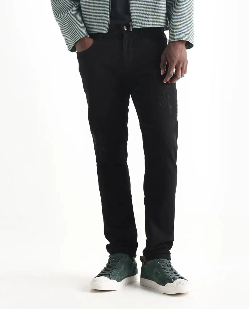Rare Rabbit Men's Astro Black Cotton Blend Plain Hawk Slim Fit Jeans
