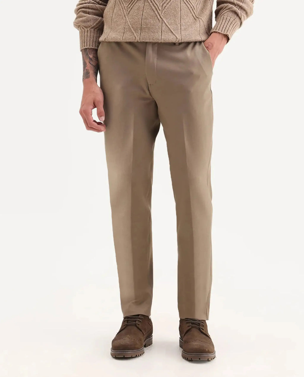 Rare Rabbit Men's Austin Beige Cotton Plain Relaxed Fit Trouser