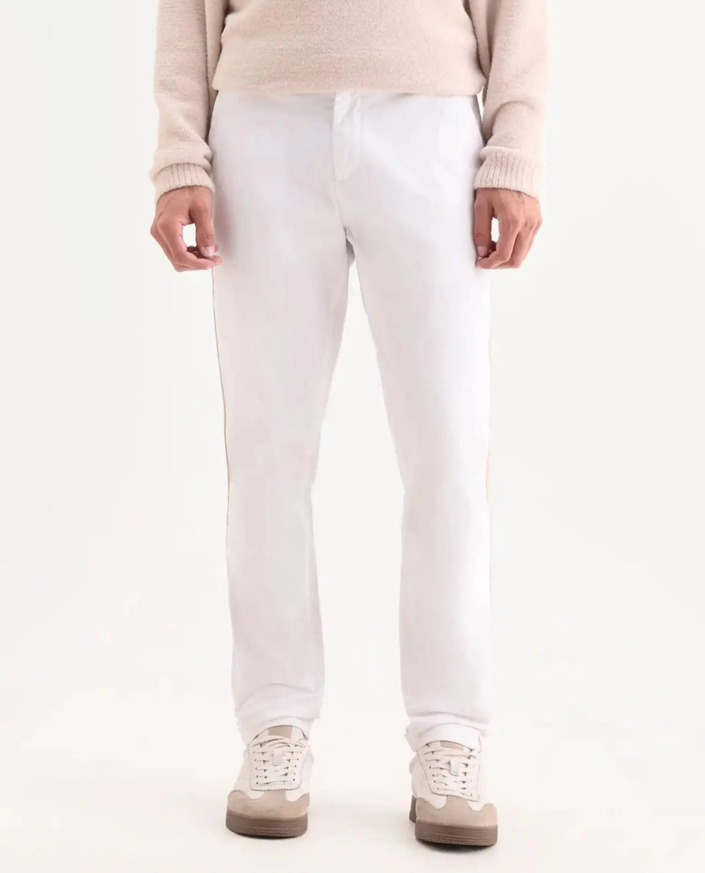 Rare Rabbit Men's Caloon White Cotton Blend Plain Regular Fit Trouser
