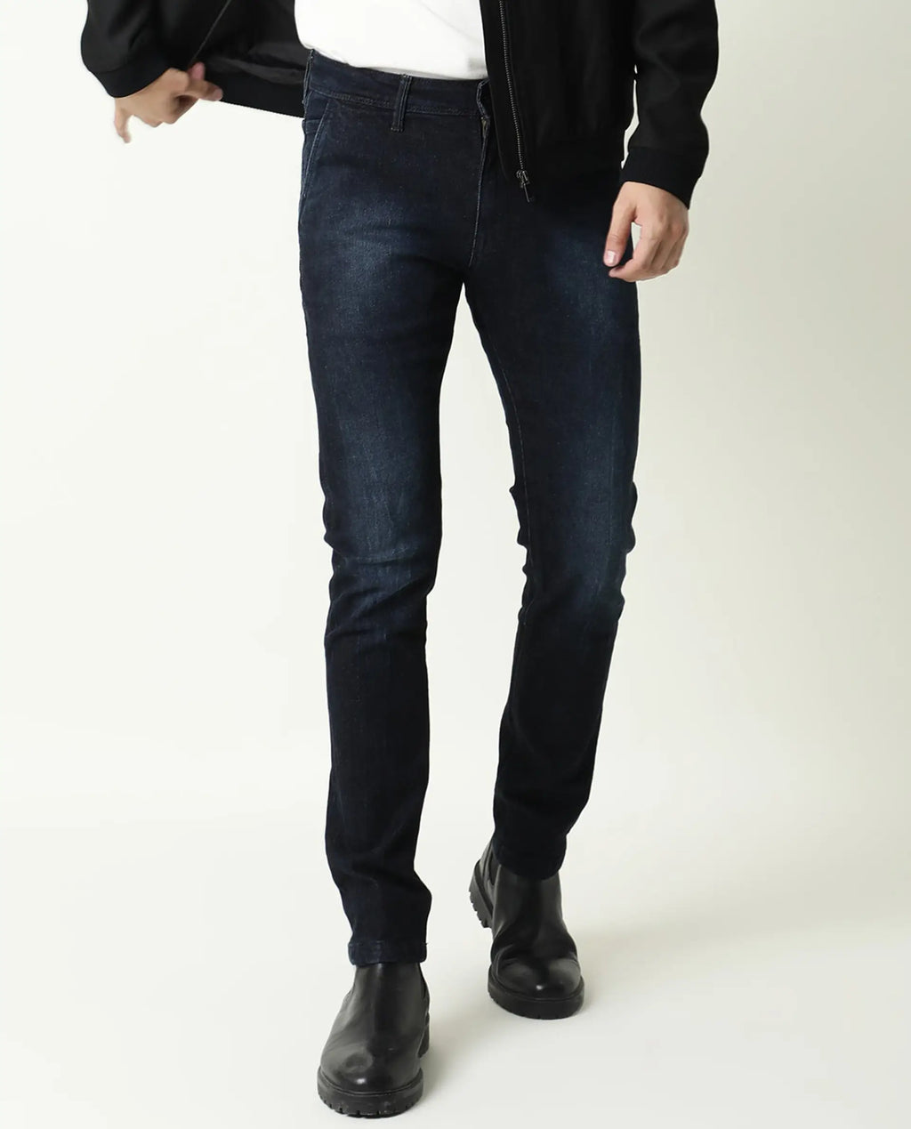 Rare Rabbit Men's Cumbri Black Cotton Plain Hawk Slim Fit Jeans