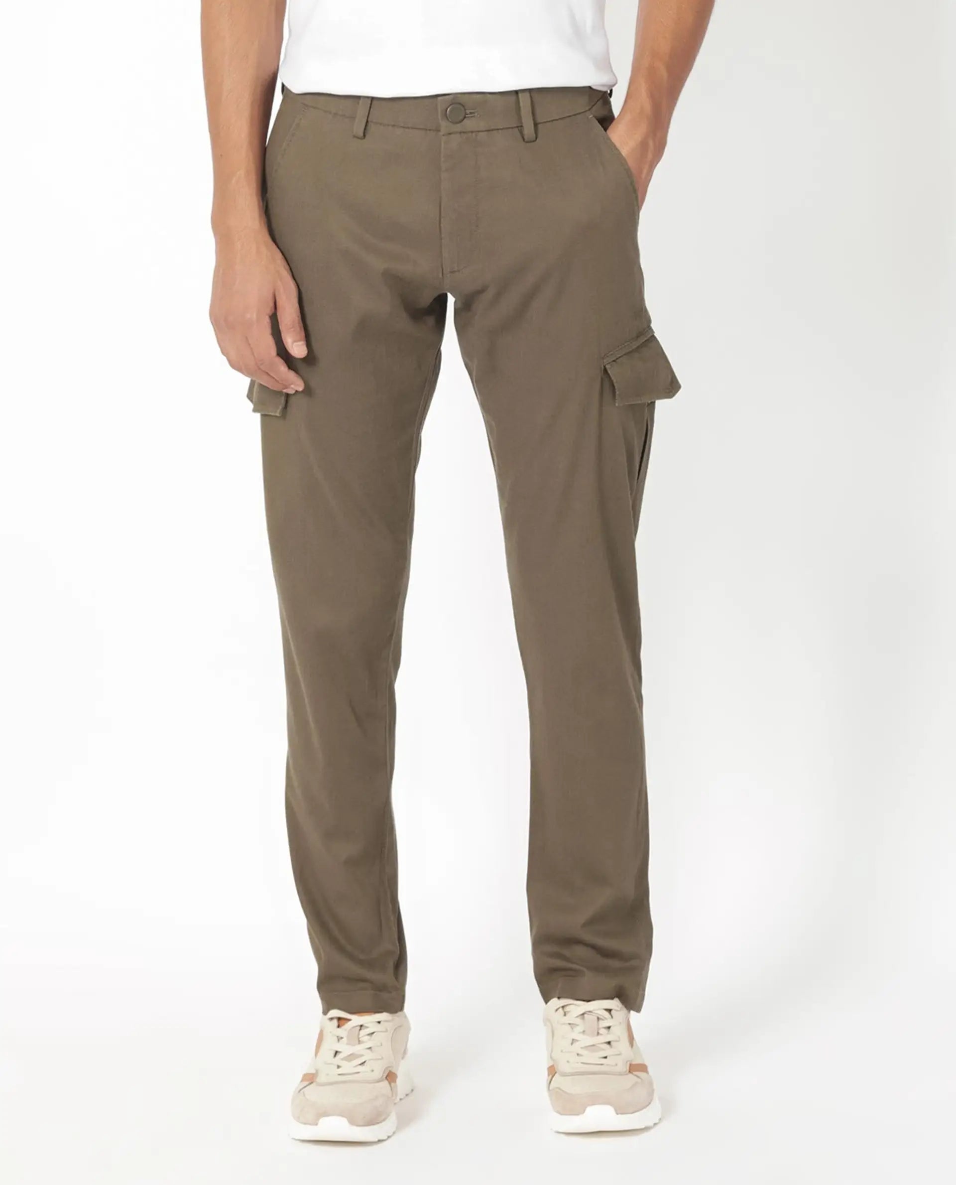 Rare Rabbit Men's Curo Olive Cotton Plain Regular Fit Trouser