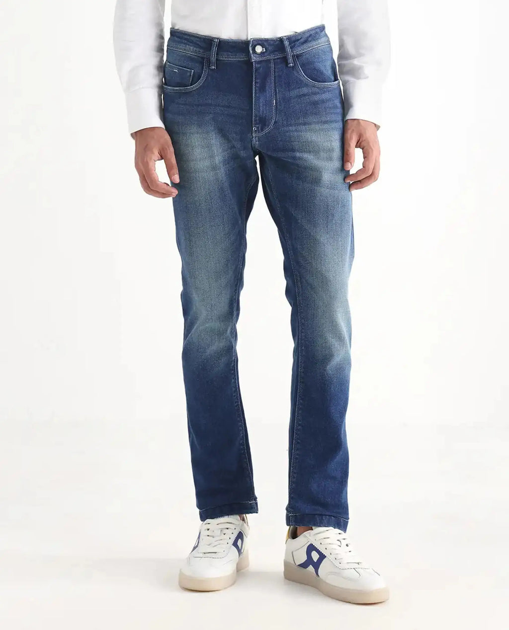 Rare Rabbit Men's Cyr Light Blue Cotton Plain Hawk Slim Fit Jeans