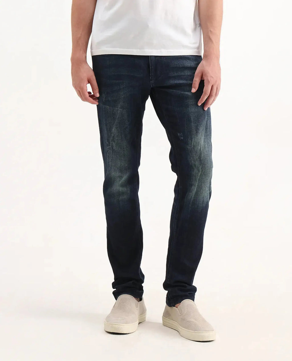 Rare Rabbit Men's Deigo Dark Blue Cotton Plain Hawk Slim Fit Jeans