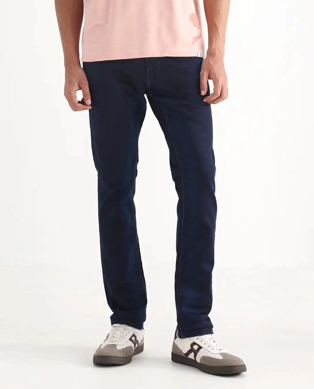 Rare Rabbit Men's Dobe Dark Blue Cotton Plain Hawk Slim Fit Jeans
