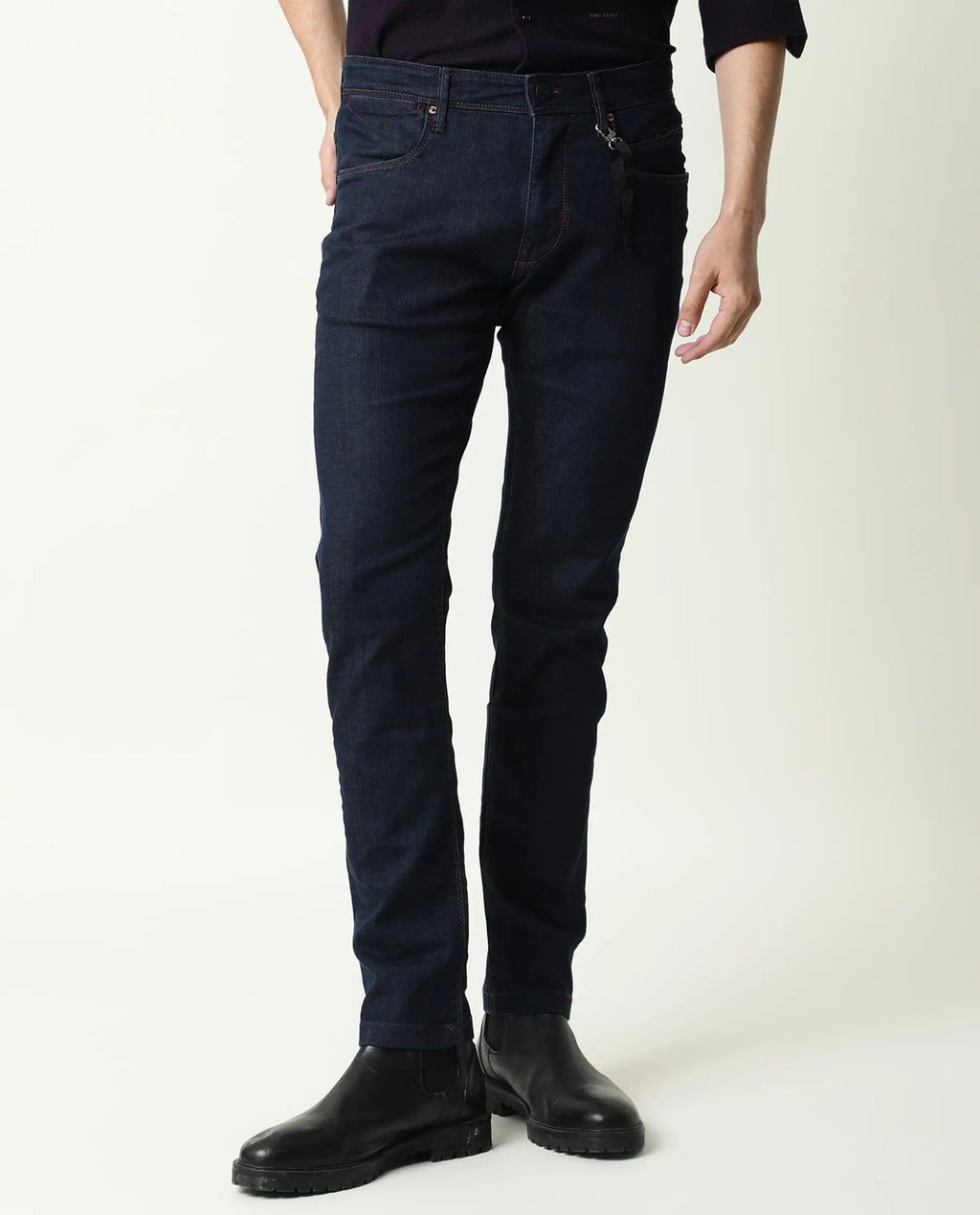 Rare Rabbit Men's Dratt-2 Navy Cotton Plain Hawk Slim Fit Jeans