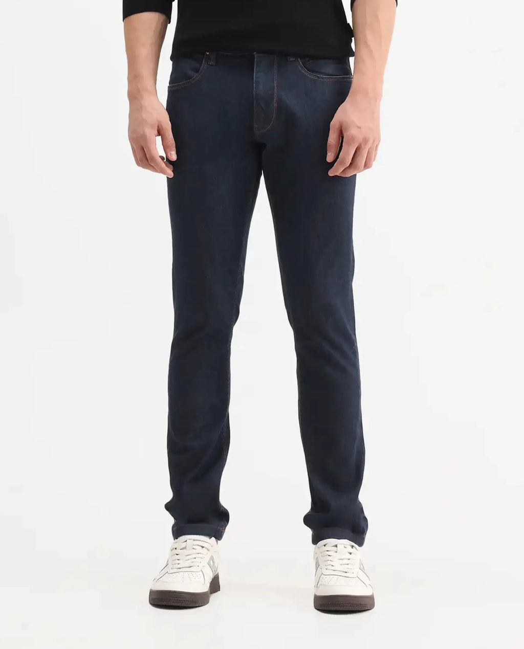 Rare Rabbit Men's Dratt Navy Cotton Plain Hawk Slim Fit Jeans
