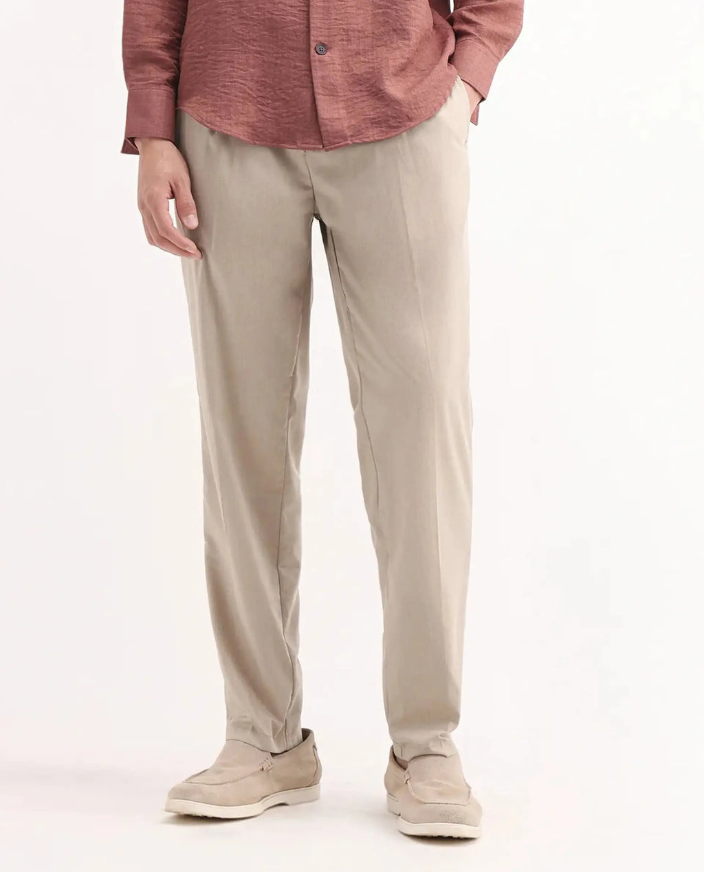Rare Rabbit Men's Echo Beige Cotton Plain Regular Fit Trouser