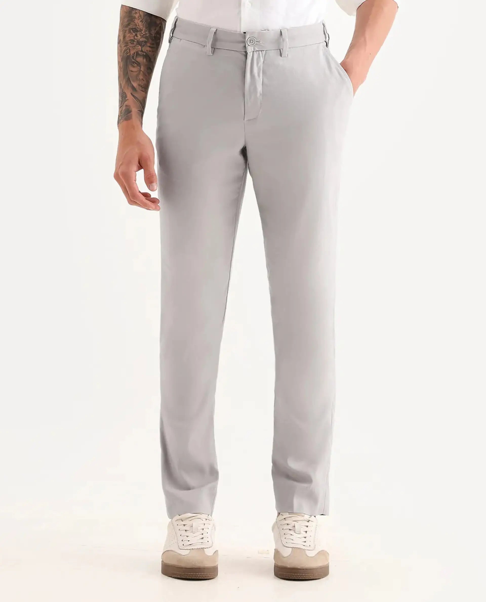 Rare Rabbit Men's Glade 1 Beige Polyester Plain Regular Fit Trouser