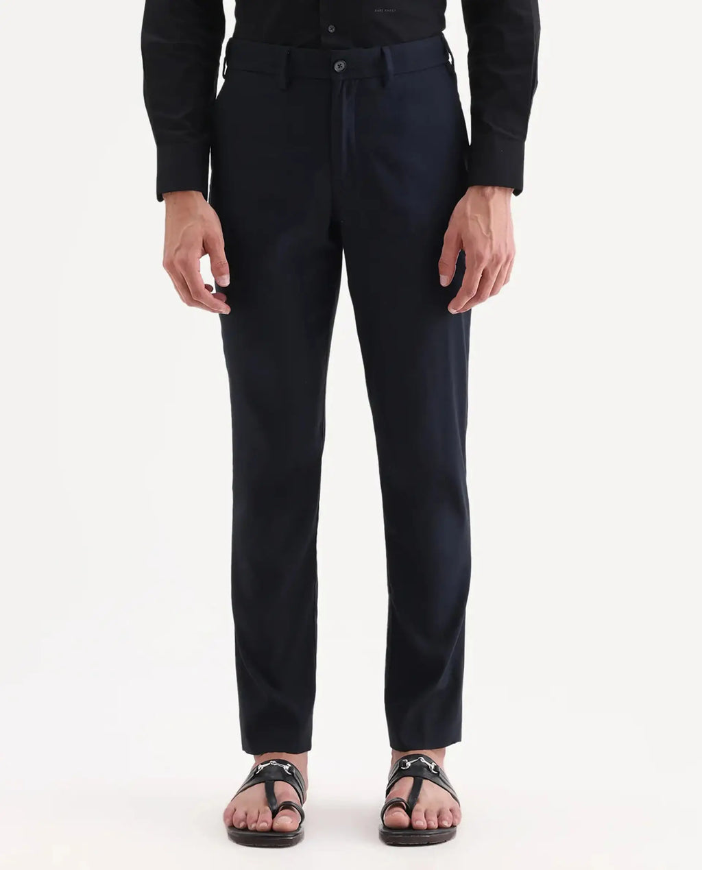 Rare Rabbit Men's Glade 1 Navy Polyester Plain Regular Fit Trouser