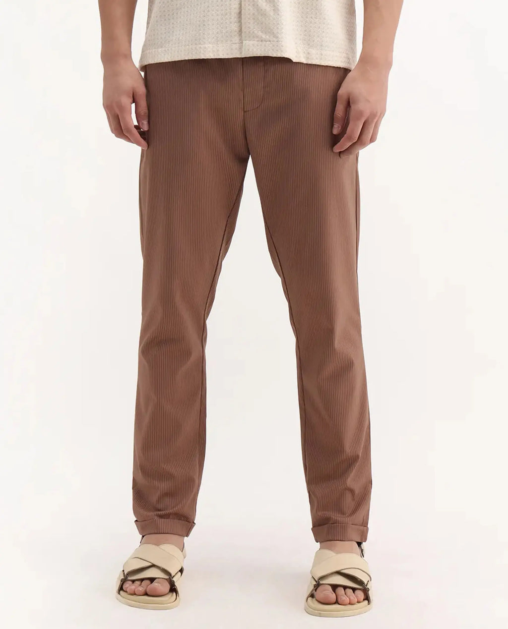 Rare Rabbit Men's Glew Rust Cotton Striped Print Regular Fit Trouser
