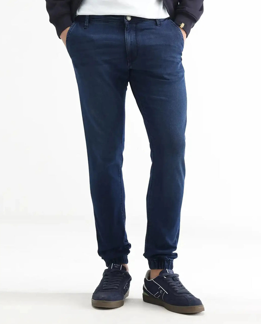 Rare Rabbit Men's Higg Blue Cotton Plain Hawk Slim Fit Jeans