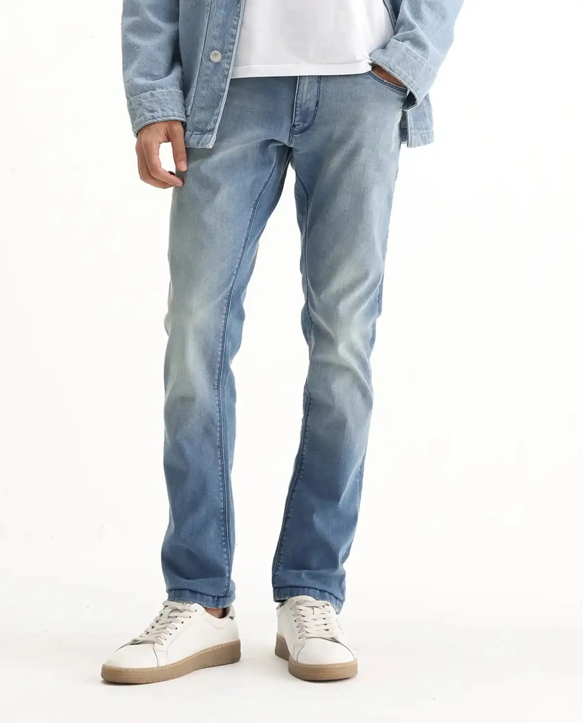 Rare Rabbit Men's Indus Blue Cotton Plain Hawk Slim Fit Jeans