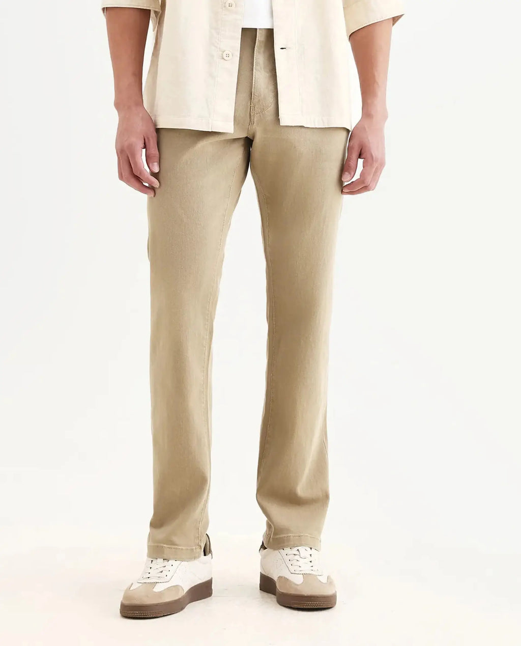 Rare Rabbit Men's Joel-G2 Khaki Cotton Blend Fabric Morris Regular Plain Jeans
