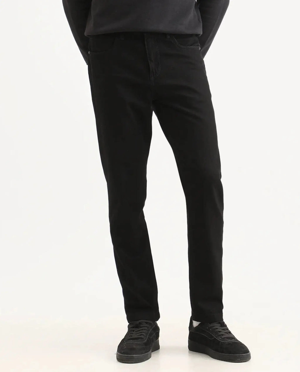 Rare Rabbit Men's Khal 26 Black Cotton Fabric Kurt Carrot Plain Jeans